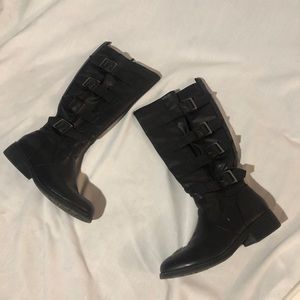Black faux leather boots
